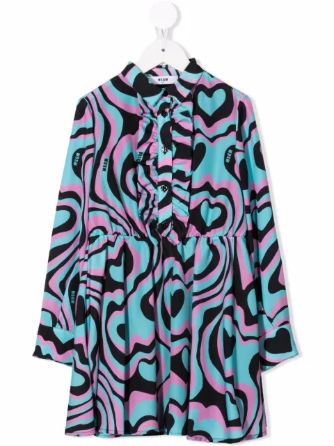 MSGM Kids vestido camisero con estampado gráfico