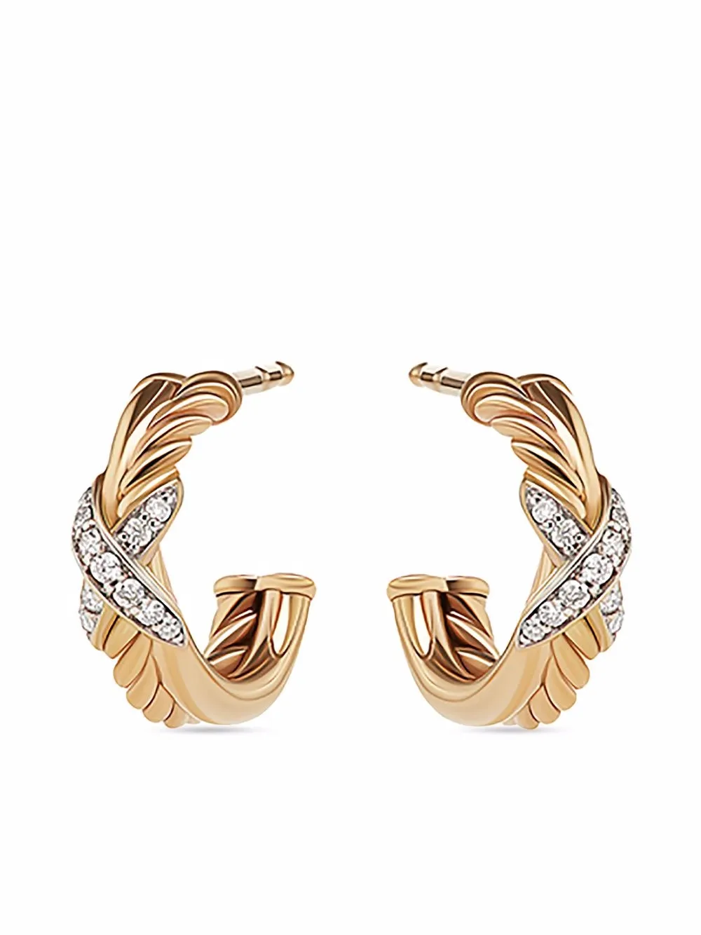 

David Yurman arracadas pequeñas Petit X en oro amarillo de 18kt con diamantes - Dorado