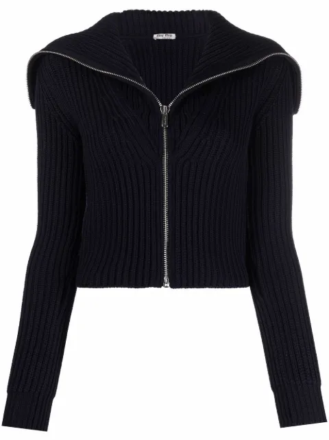 Miu Miu Ribbed Knit zip-up Cardigan - Farfetch