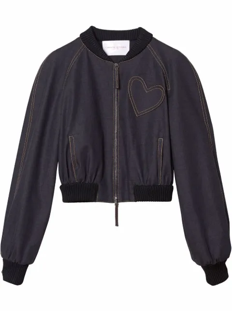 Carolina Herrera Jaqueta bomber jeans com patch de coração