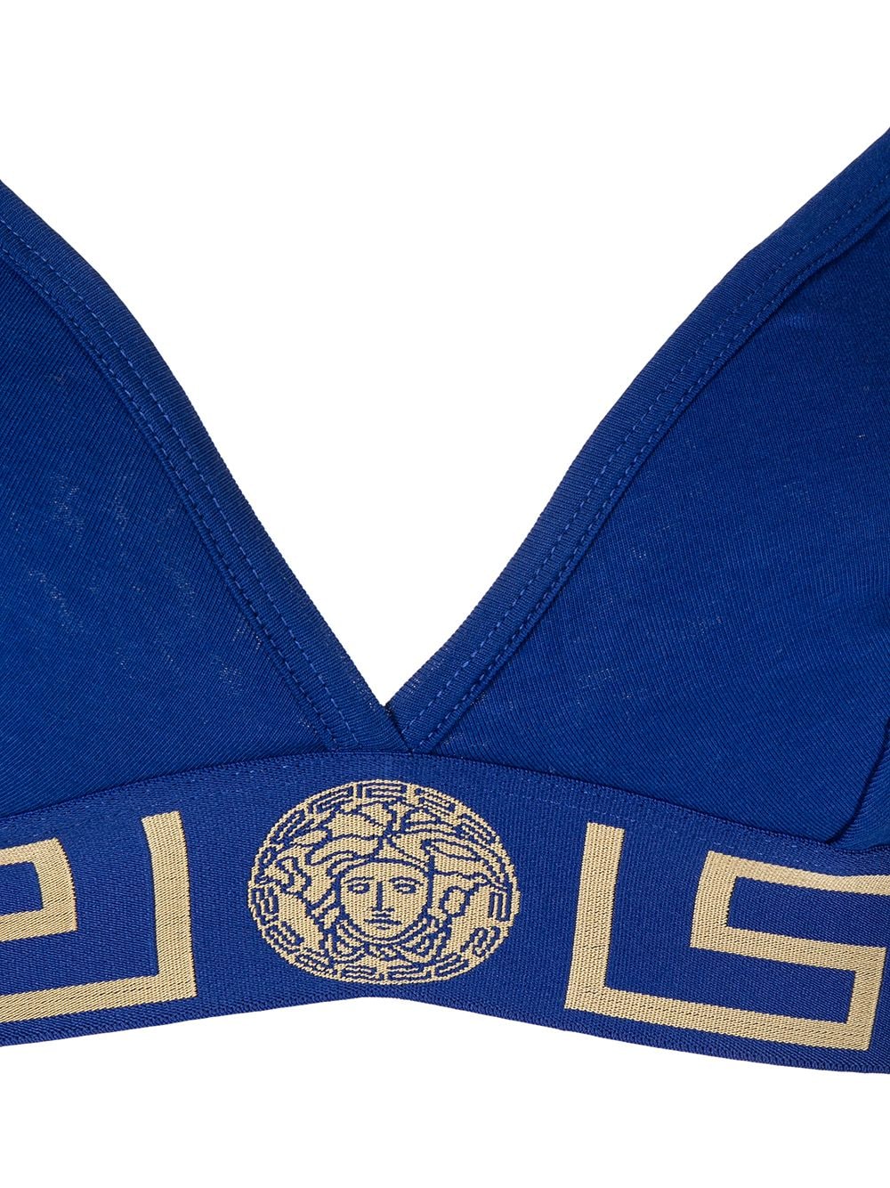 Shop Versace Greca Border Triangle Bralette In Blue