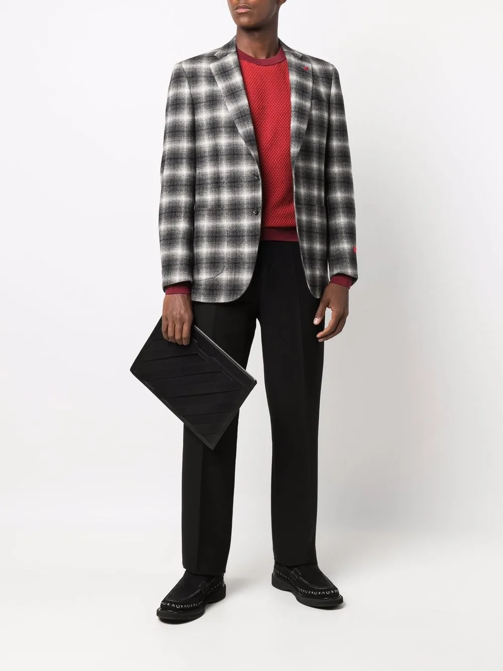 Isaia Geruite blazer - Grijs