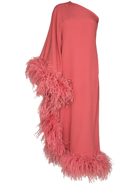 Taller Marmo Ubud one-shoulder feather-trim gown