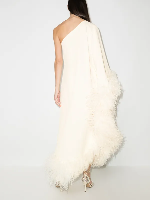 feather trim gown