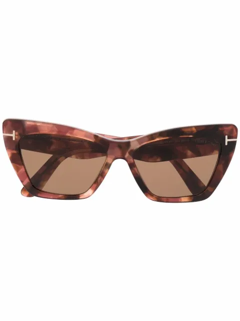TOM FORD Eyewear Óculos de sol gatinho com efeito tartaruga