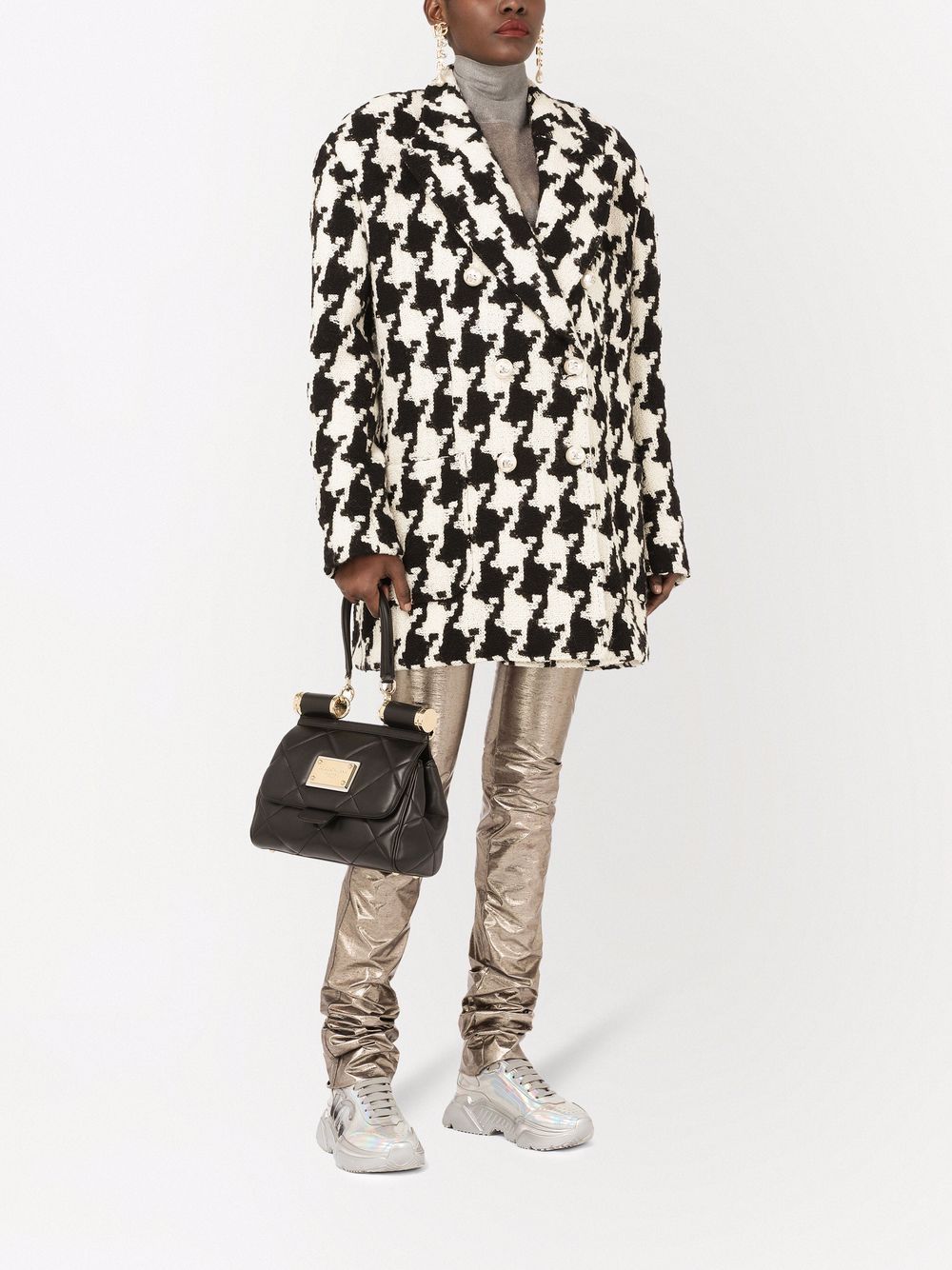 Shop Dolce & Gabbana Houndstooth Wool-blend Coat In Schwarz