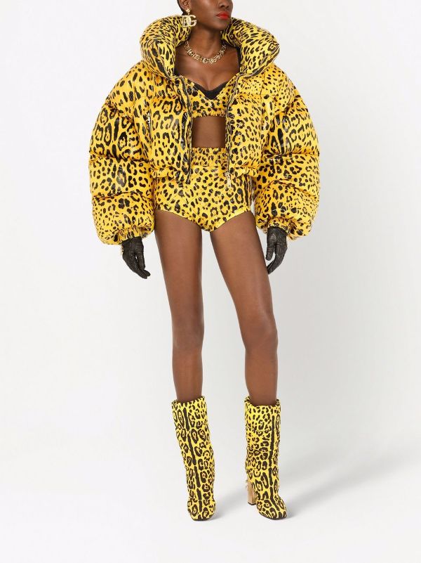 leopard print cropped puffer jacket