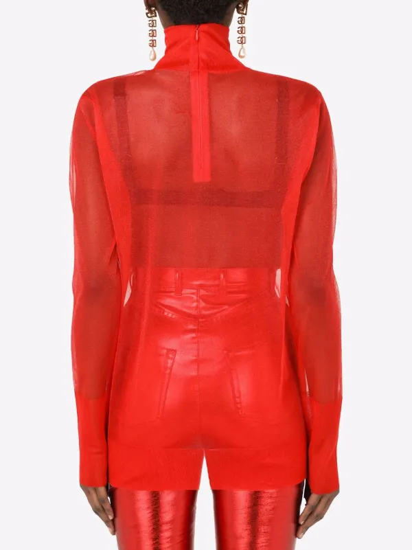 red sheer turtleneck