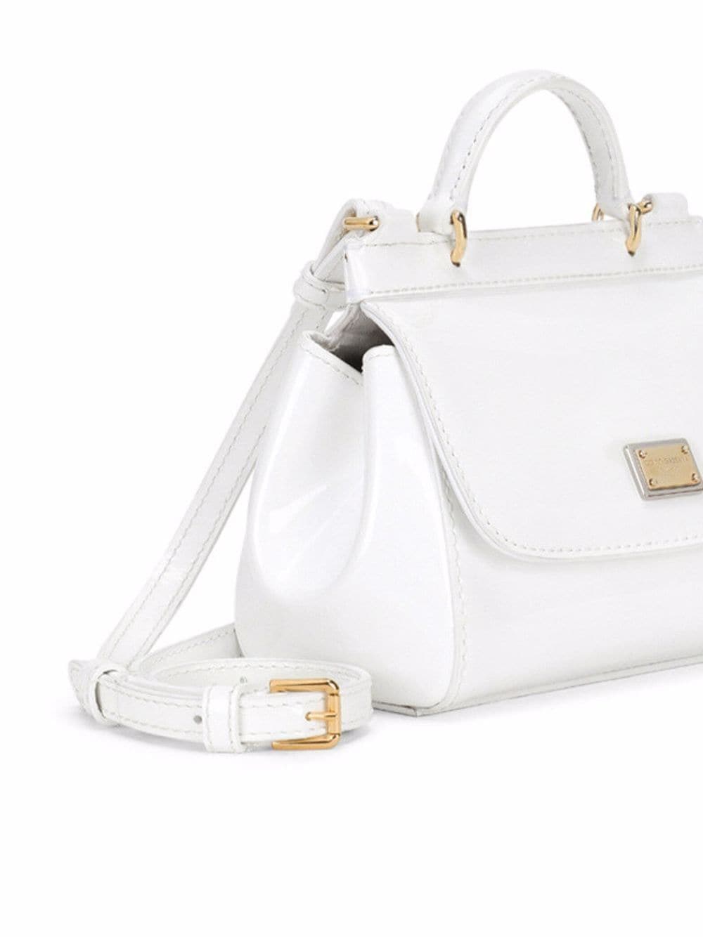 Shop Dolce & Gabbana Mini Sicily Patent Leather Top-handle Bag In Weiss