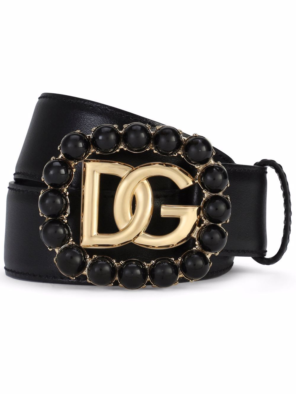 leather DG-logo buckle belt