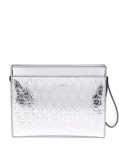 Salvatore Ferragamo Clutch Gancini de couro metálico