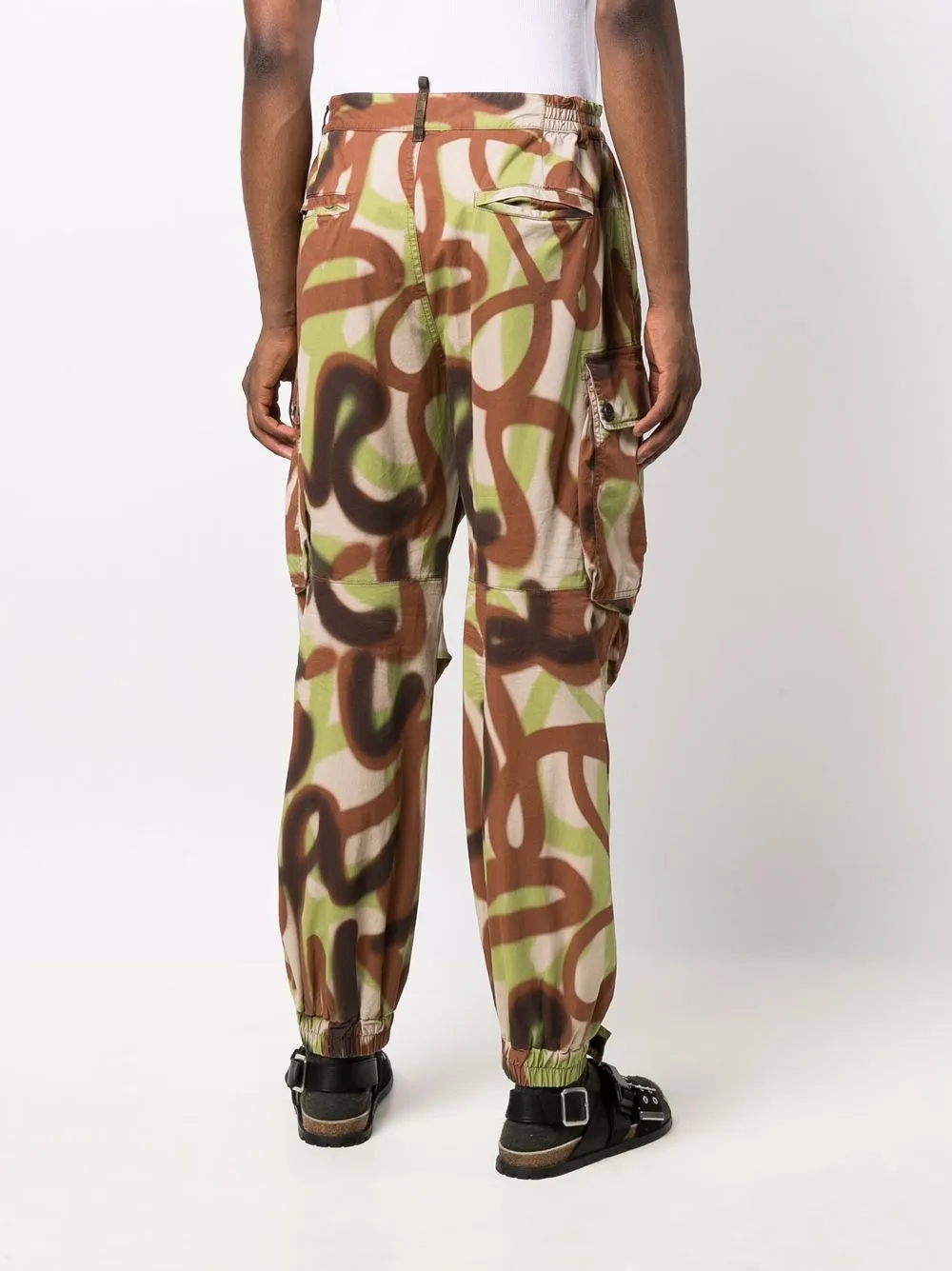 Shop Dsquared2 Graffiti Print Cargo Trousers In Brown