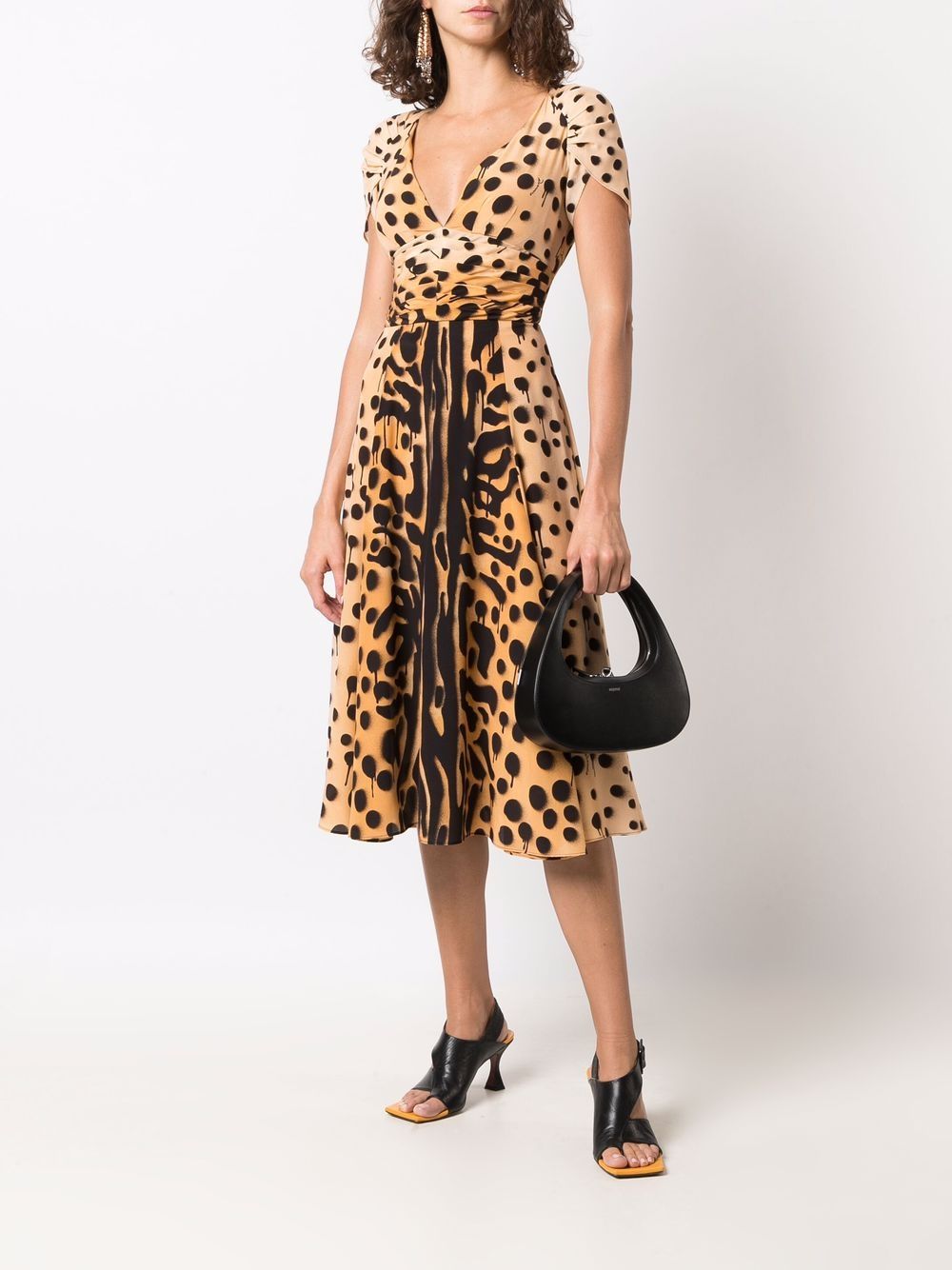 Shop Dsquared2 Graffiti Animal-print Flared Midi Dress In Brown