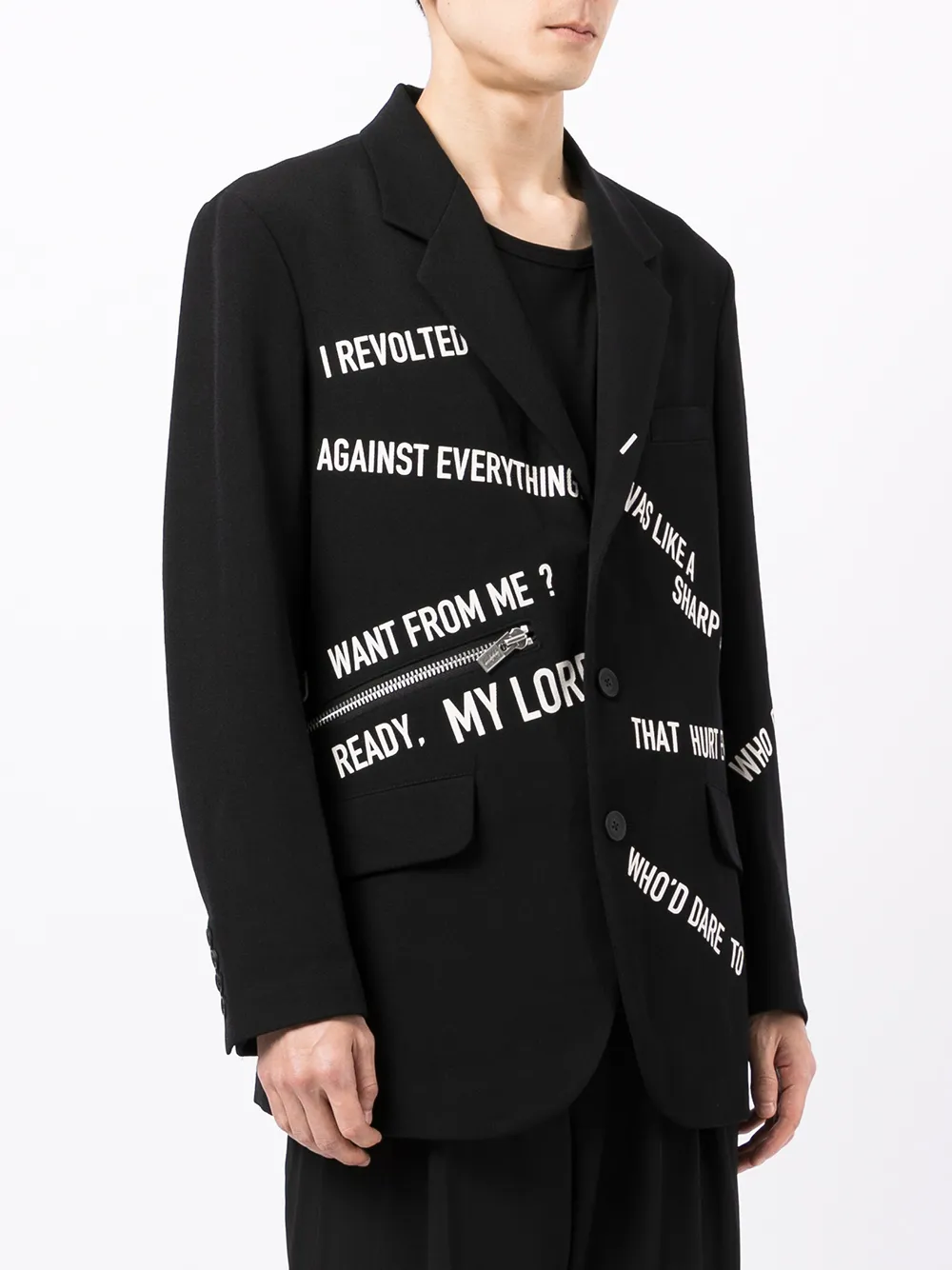 Shop Yohji Yamamoto Slogan-pattern Lambswool Blazer In Black