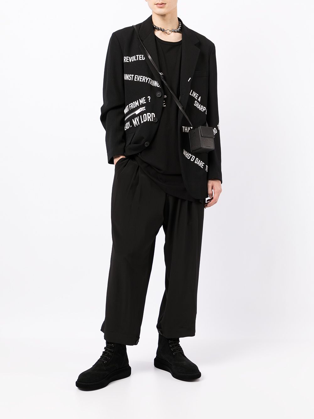 Shop Yohji Yamamoto Slogan-pattern Lambswool Blazer In Black