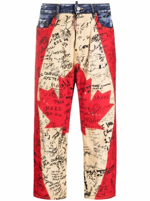 DSQUARED2 Maple Leaf graffiti-print cropped jeans