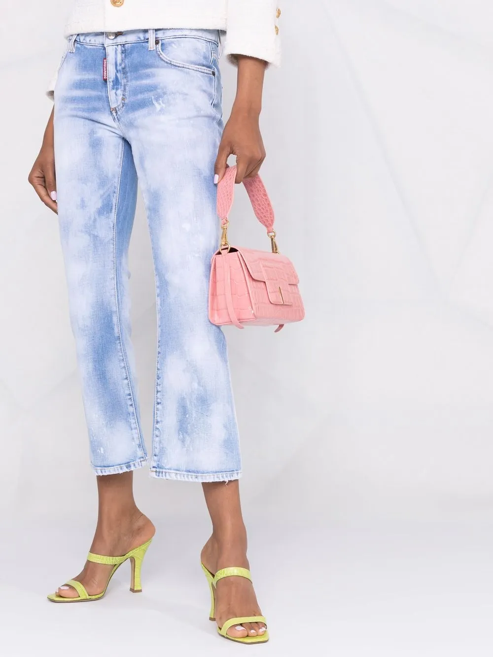 Shop Dsquared2 Bleach-effect Cropped Kick-flare Jeans In Blau