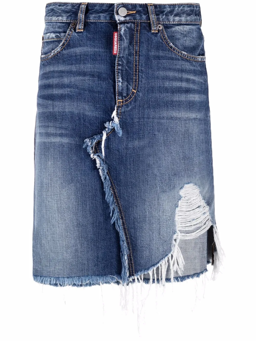 Image 1 of Dsquared2 distressed raw-cut denim skirt