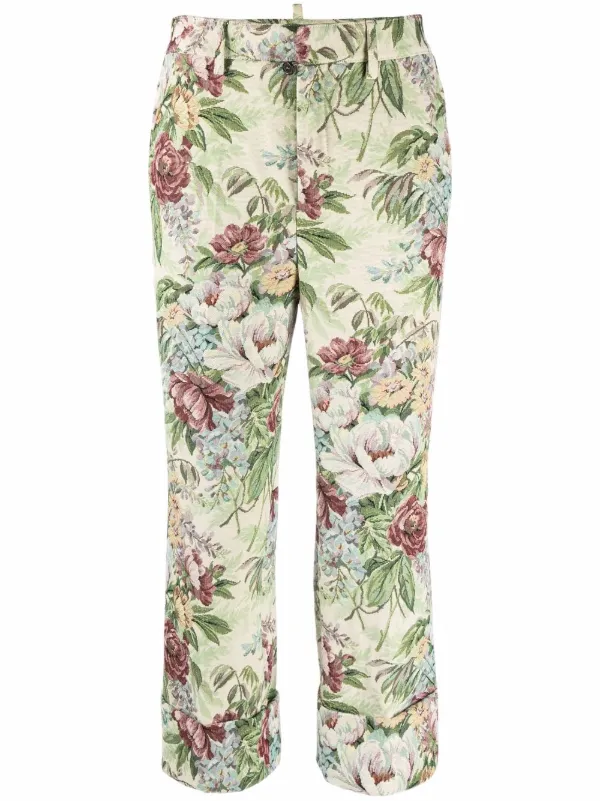 Shop Dsquared2 floral tapestry cropped 
