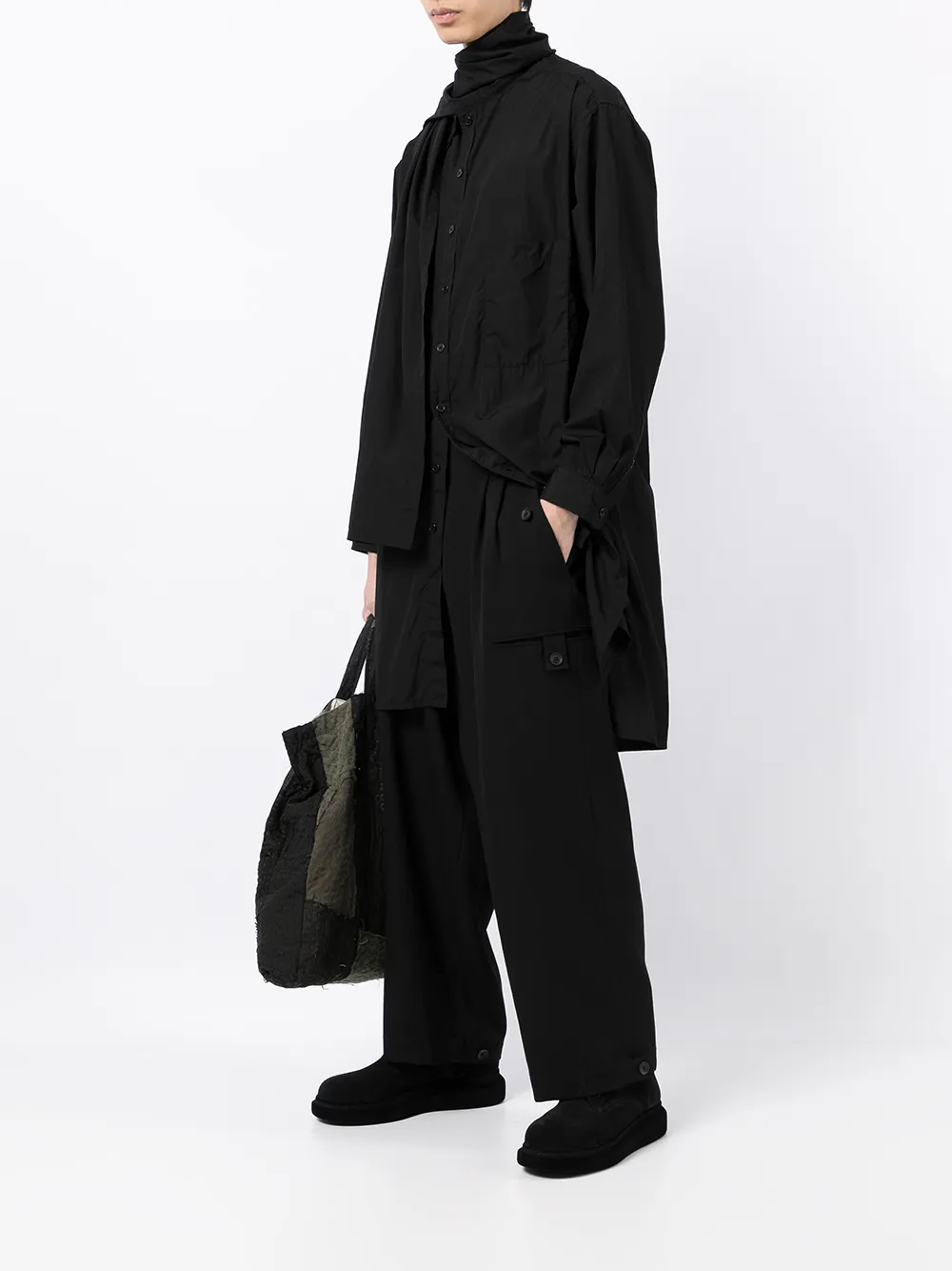 фото Yohji yamamoto длинная рубашка с шарфом