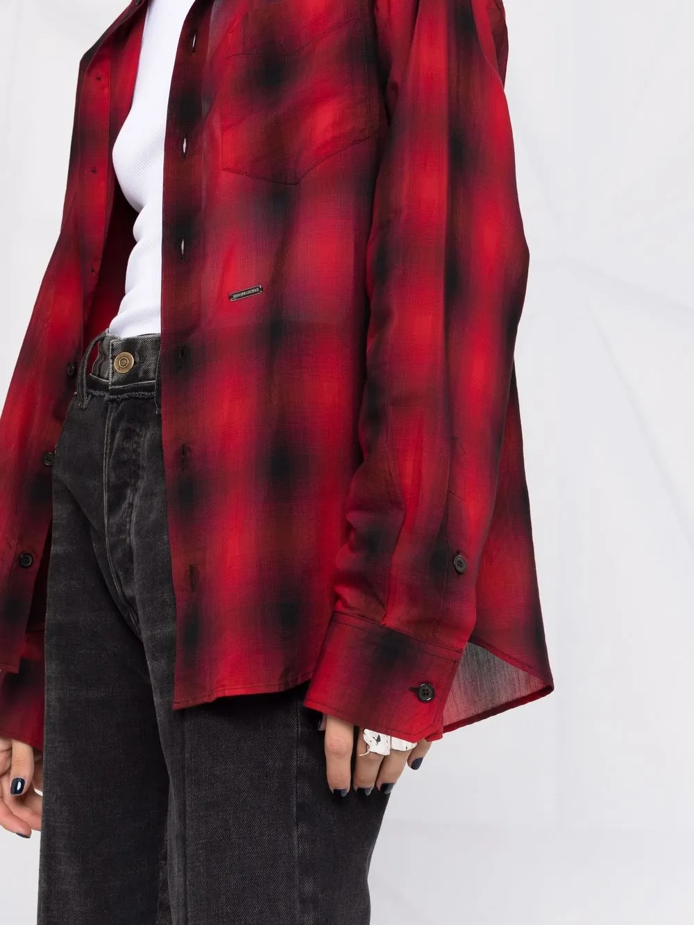фото Dsquared2 клетчатая рубашка с эффектом потертости