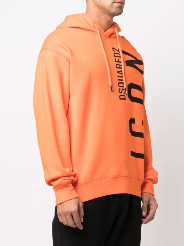 orange hoodie with black writing