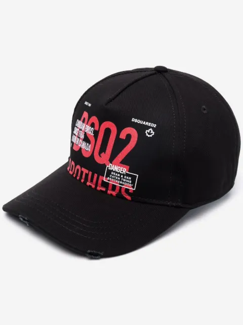 DSQUARED2 distressed-effect logo-print cap