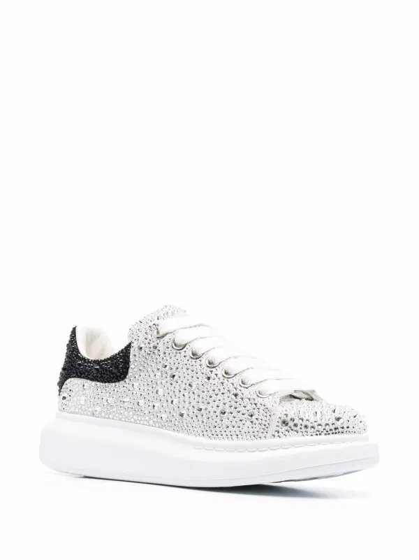 Alexander McQueen - Oversized Crystal-embellished Sneakers - Women - Leather/Leather/Sequin/Rubber - 34.5 - White