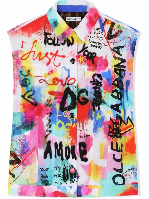 Dolce Gabbana Kids Giacca Denim Con Stampa Bianco FARFETCH IT