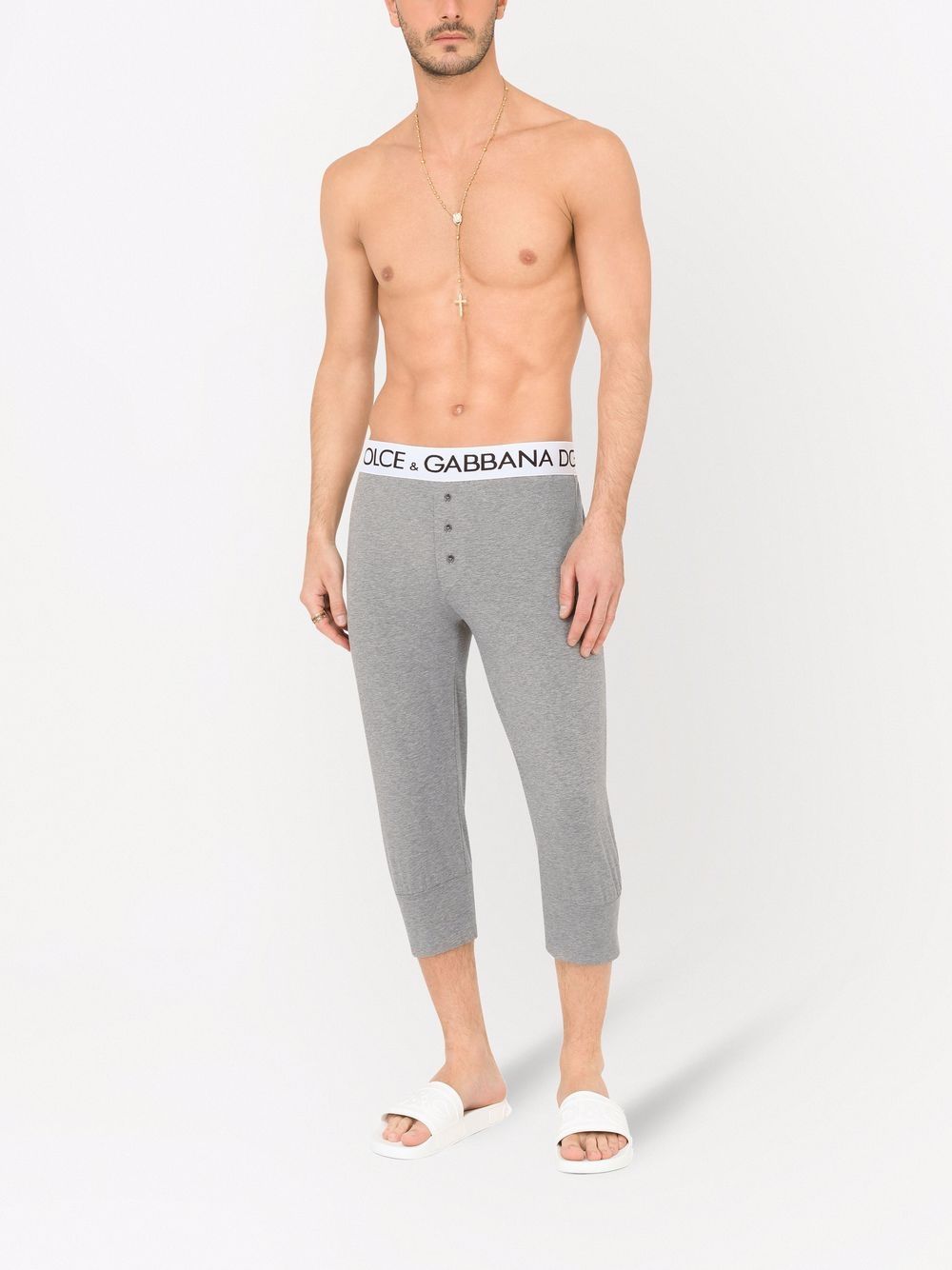 Shop Dolce & Gabbana Logo-waistband Stretch-cotton Leggings In Grey