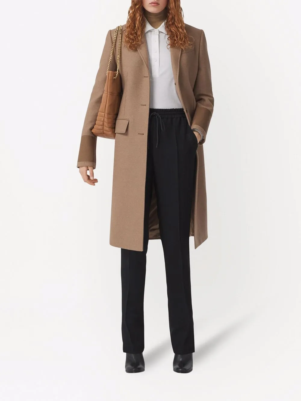 Shop Burberry cuff detail camel hair-wool tailored coat with Express ...