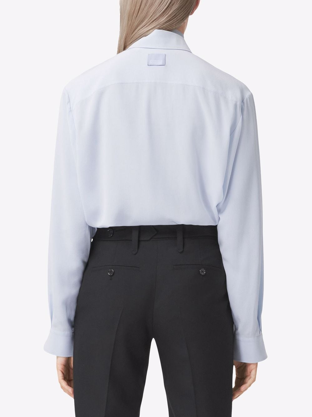 Shop Burberry Logo Appliqué Silk Crepe De Chine Oversized Shirt In Blue