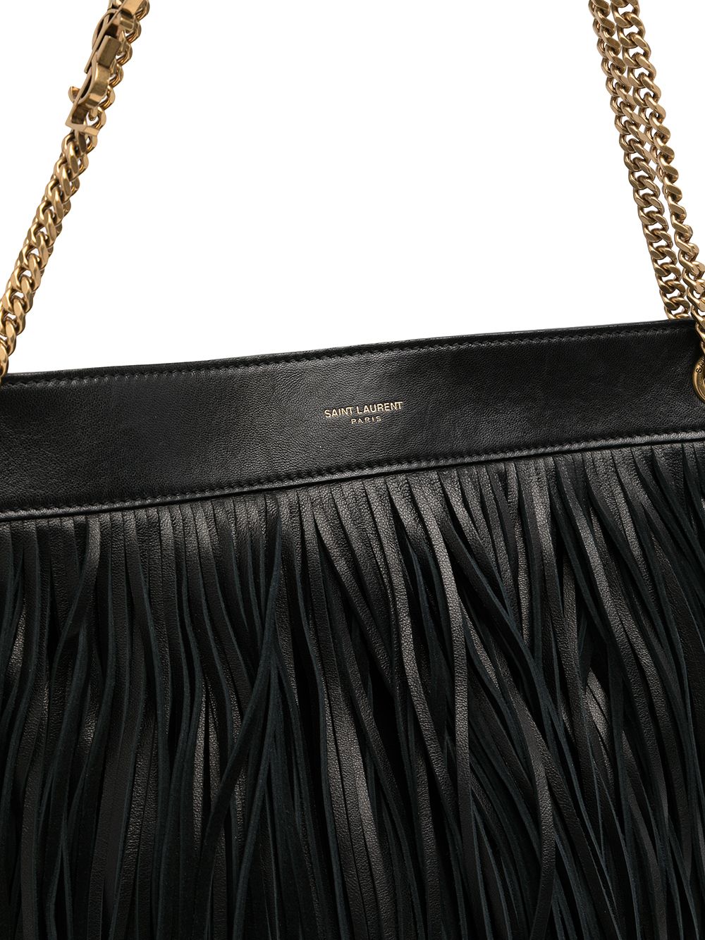 YVES SAINT LAURENT Fringe Calfskin Leather Backpack Bag Black