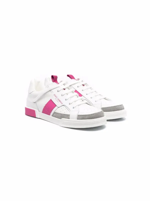 Dolce Gabbana Kids TEEN colour-block Leather Sneakers White