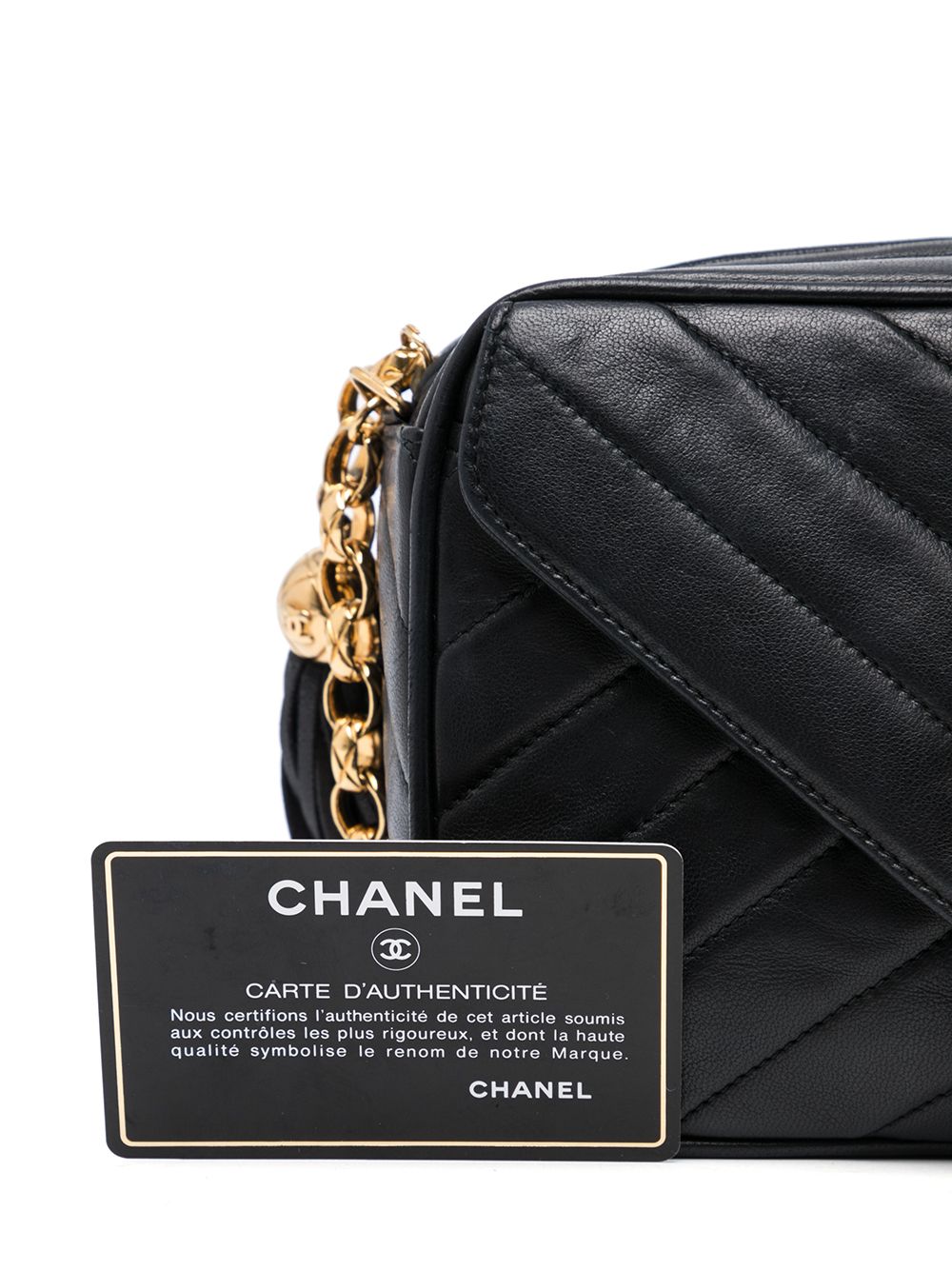 Chanel Black & Gold Chevron Quilted Lambskin Camera Bag