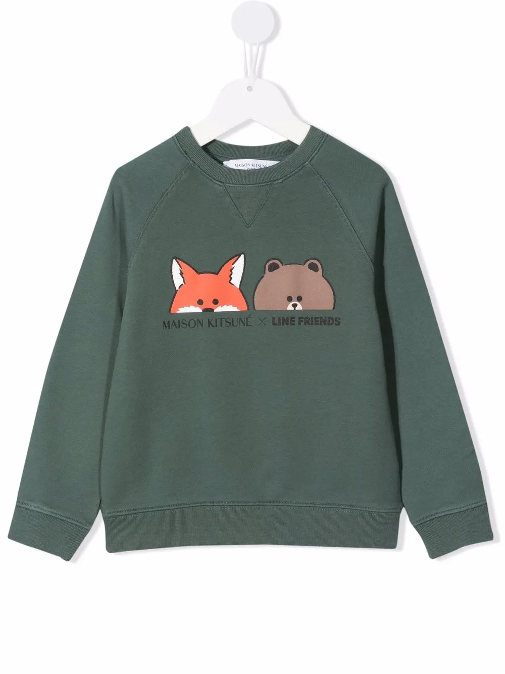 Maison Kitsuné Kids' X Line Friends Logo-print Cotton Sweatshirt In Green