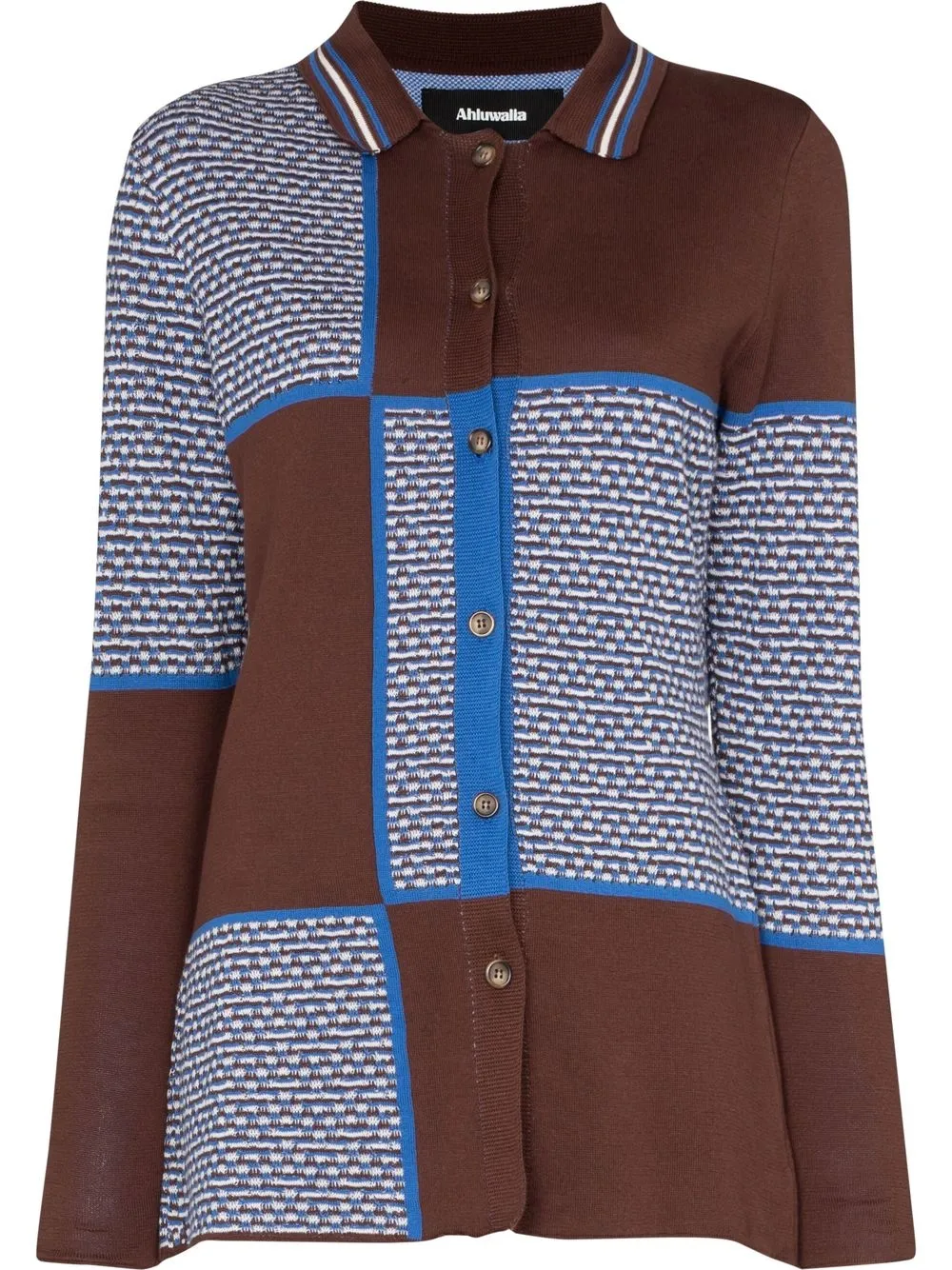 

Ahluwalia Checkerboard panelled merino-wool cardigan - Brown