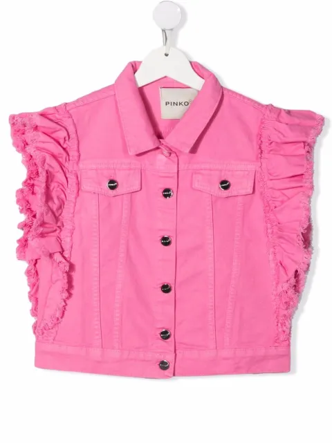 Pinko Kids جاكيت جينز مزين بكرانيش وبدون أكمام