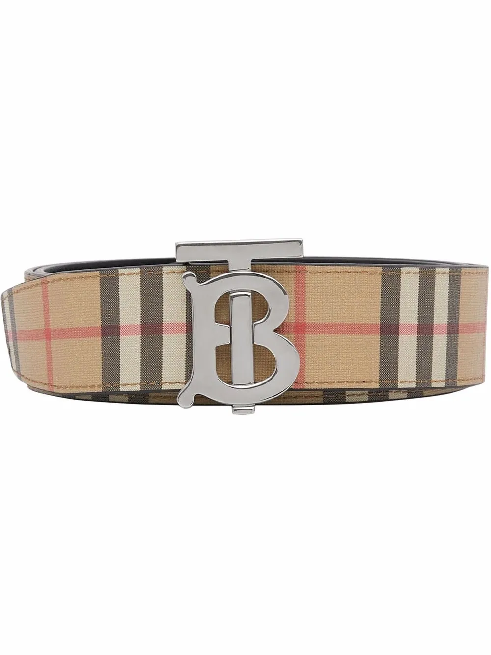 Burberry Check and Leather Reversible TB Belt , Size: 95