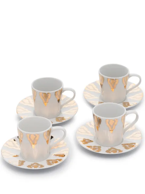 Set of 6 Porcelain Coffee Cups Saucers 90ml Tea Service White Silver Chess Gift Set of 6 Porcelain Coffee Cups Saucers 90ml Tea Service White Silver Chess Gift