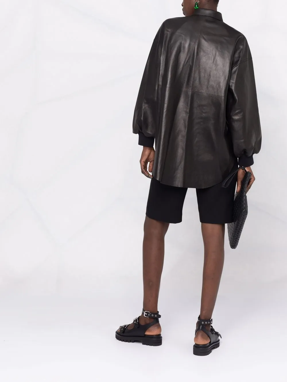 Alexander Mcqueen Loose Fit Leather Shirt In Nero ModeSens