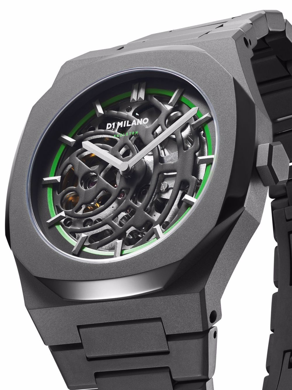 фото D1 milano наручные часы sandblast green skeleton 41.5 мм