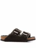 Birkenstock shearling-lined double-buckle sandals - Green
