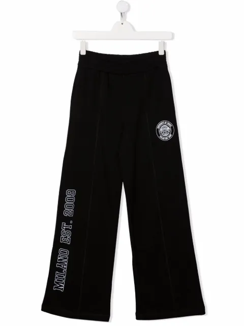 MSGM Kids logo-print wide-leg cotton track pants