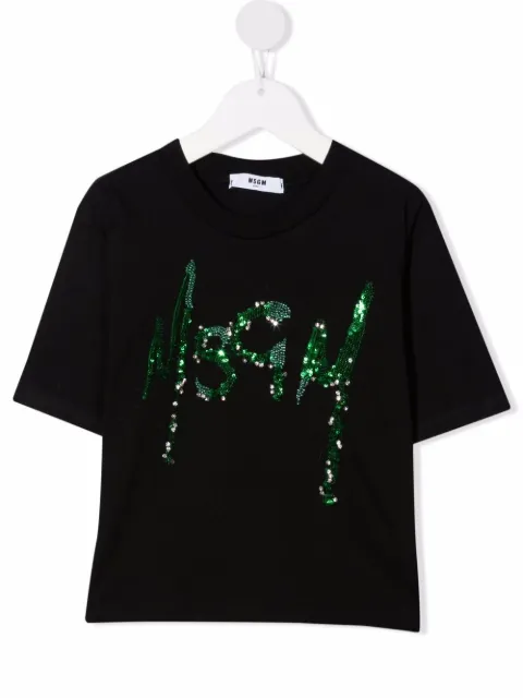 MSGM Kids sequin-logo cropped T-shirt