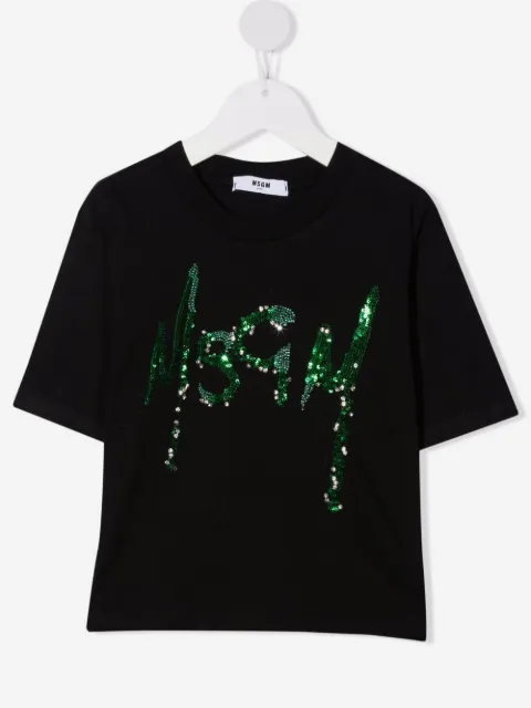 MSGM Kids sequin-logo cropped T-shirt