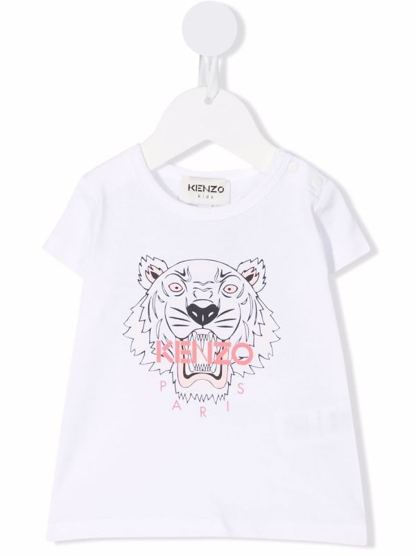 Tiger Print Cotton T Shirt in White - Kenzo Kids