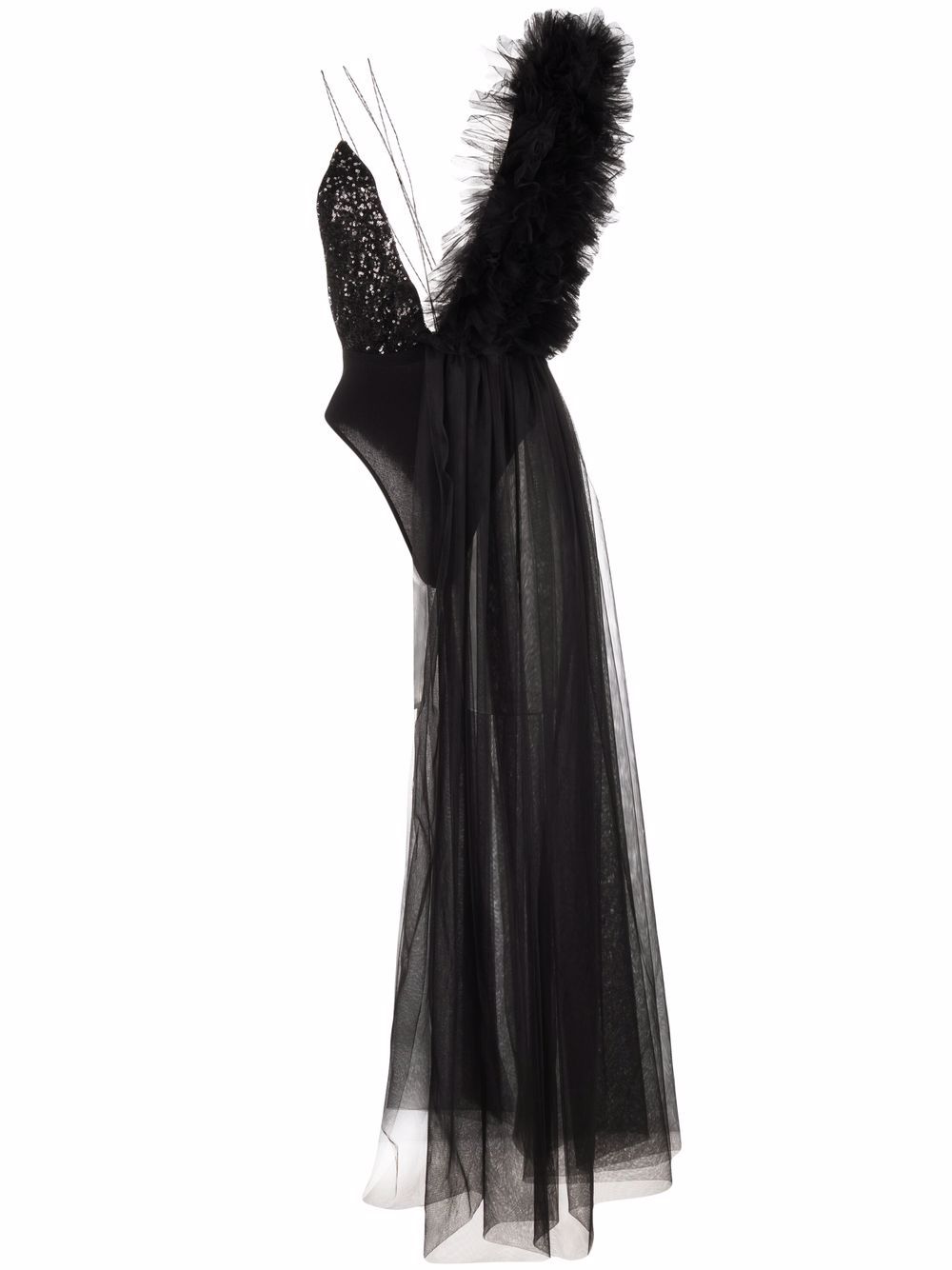 Alchemy Asymmetrical Ruffled tulle-draped Bodysuit - Farfetch