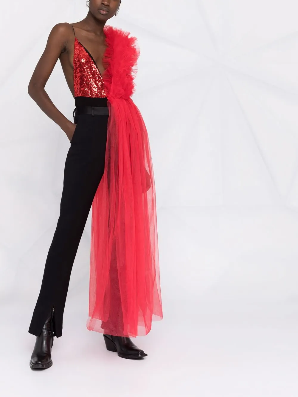 Image 2 of Alchemy asymmetrical ruffled tulle-draped blouse