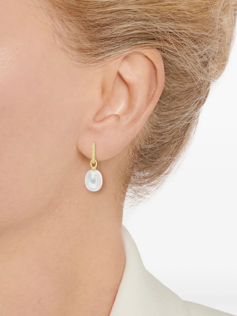 Kiki McDonough 18kt yellow gold Classics pearl and diamond drop earrings | Image 2